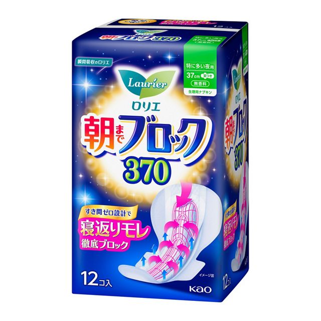 花王乐而雅Block系列卫生棉 - 夜用370mm 12片入