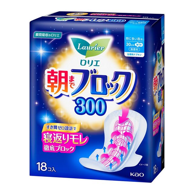 花王乐而雅Block系列卫生棉 - 夜用300mm 18片入