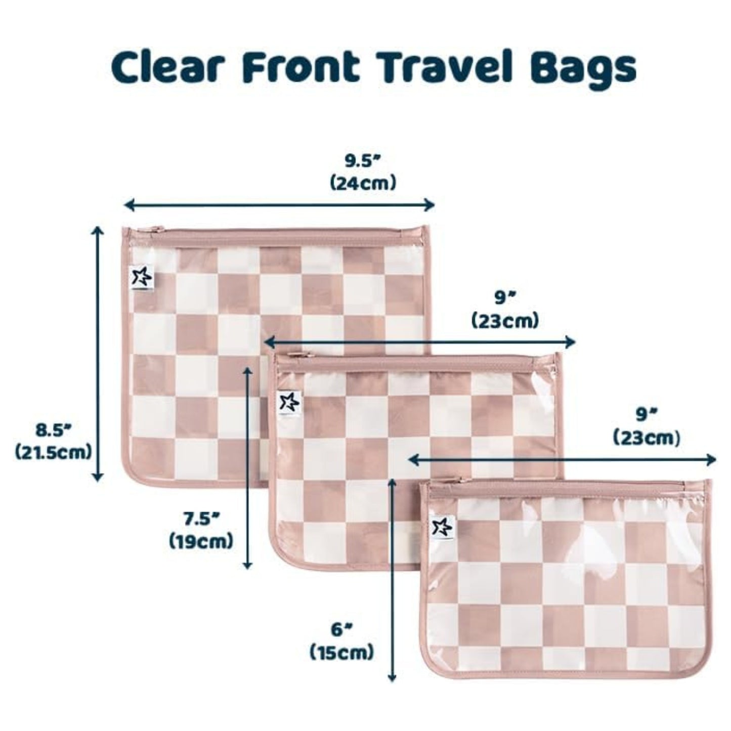 Tiny Twinkle - 透明旅行收纳袋 3件套 - Beige Checkers