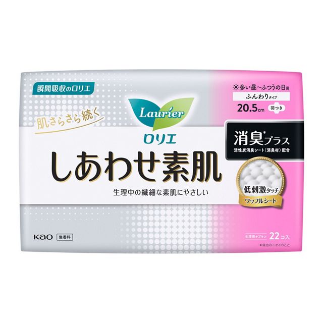 花王乐而雅 - Happy Bare Skin 卫生巾,除臭加强型 日用款 有护翼型卫生巾 22 片