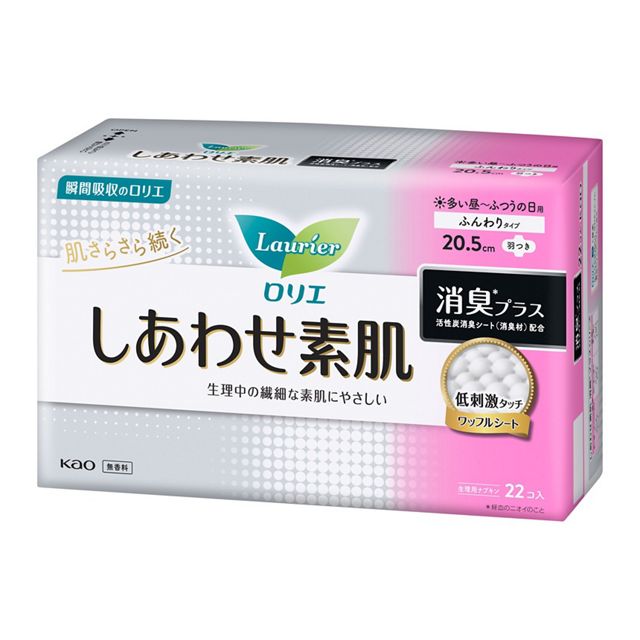 花王乐而雅 - Happy Bare Skin 卫生巾,除臭加强型 日用款 有护翼型卫生巾 22 片