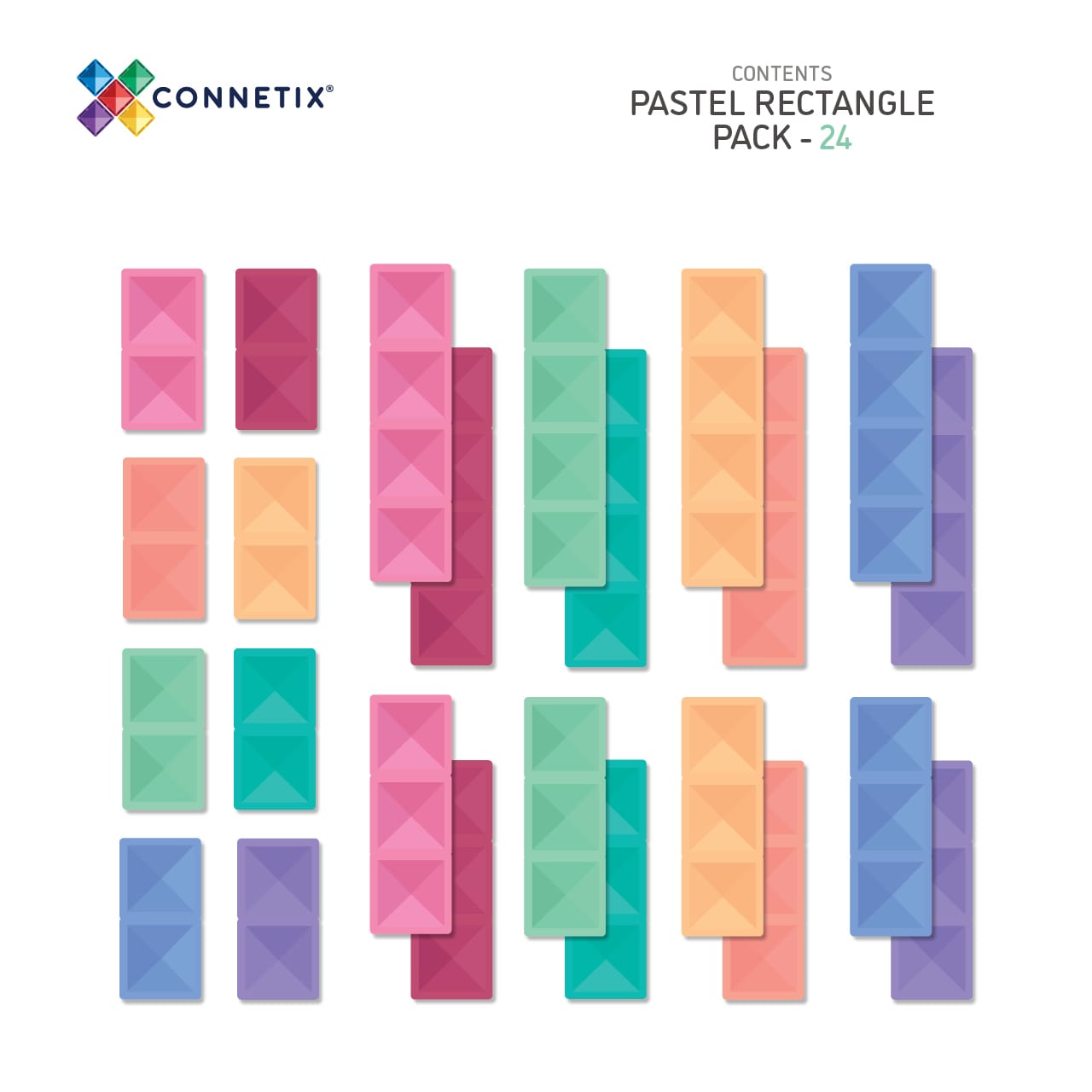 Connetix Tiles - 粉彩长方形套装 24片