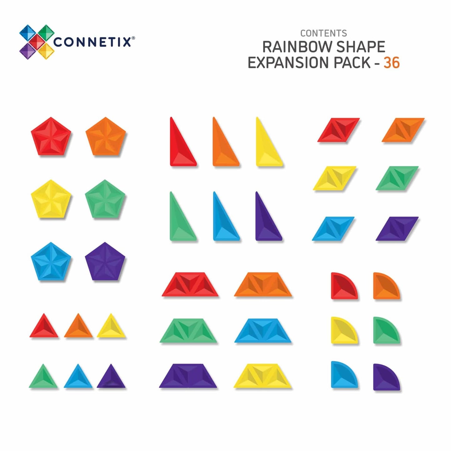 Connetix Tiles - 彩虹形状扩展套装 36片