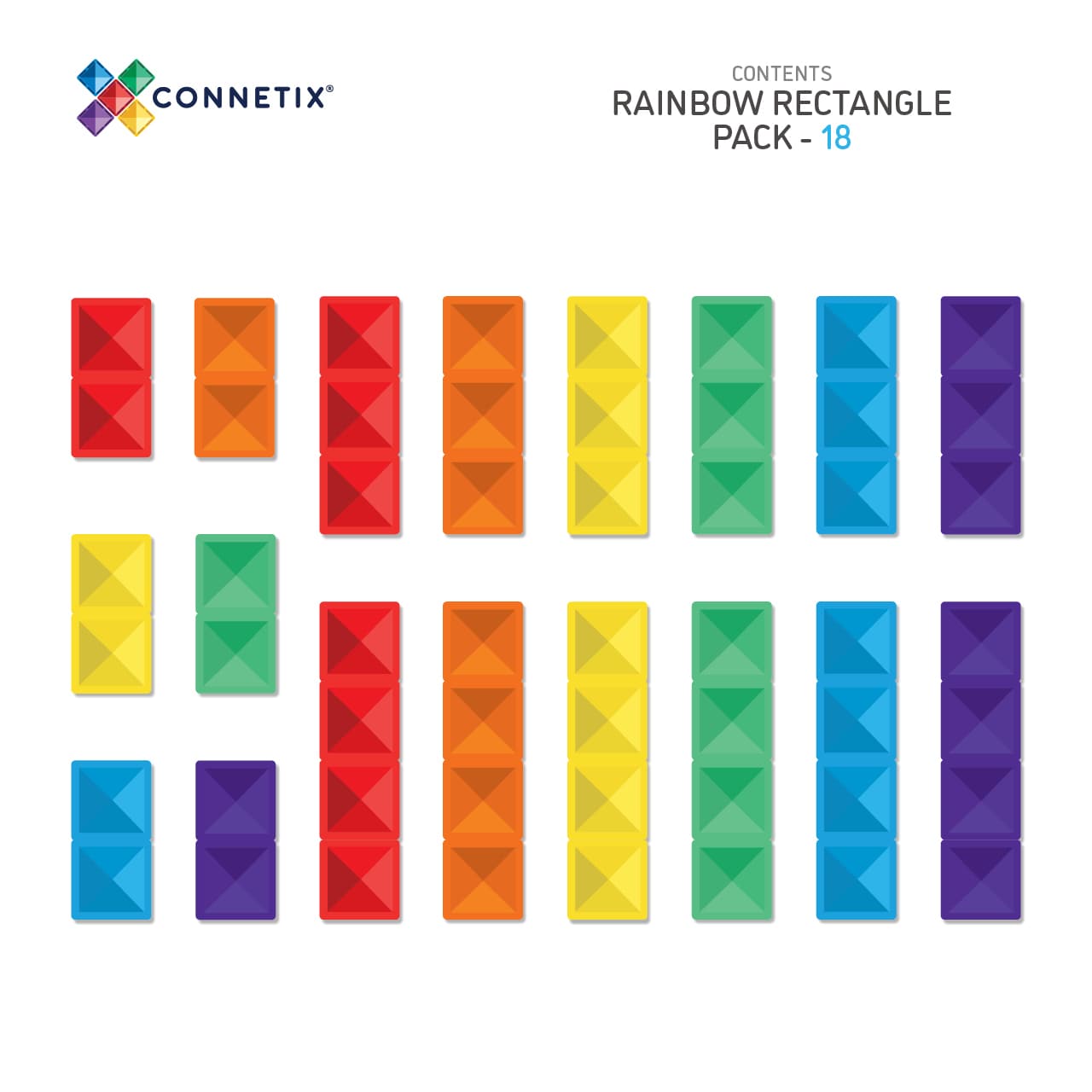 Connetix Tiles - 彩虹长方形套装 18片
