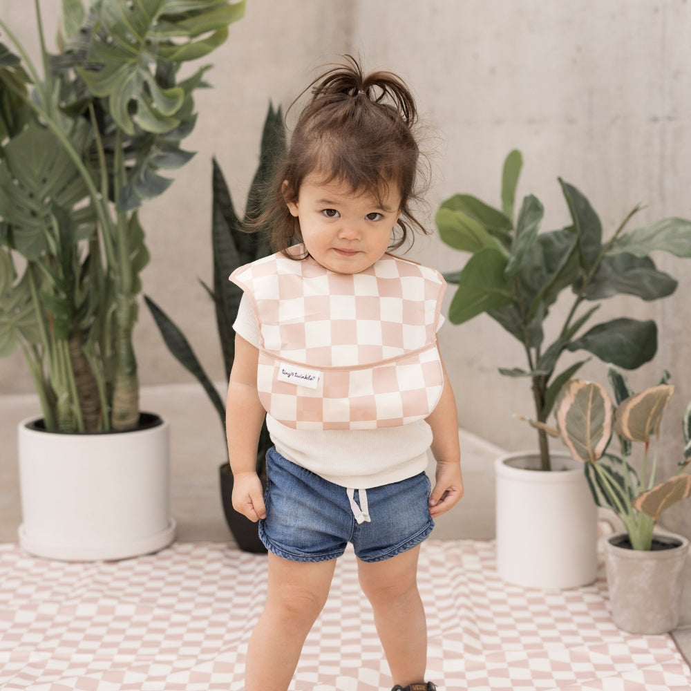 Tiny Twinkle - 防水便携围兜 - Beige Checkers
