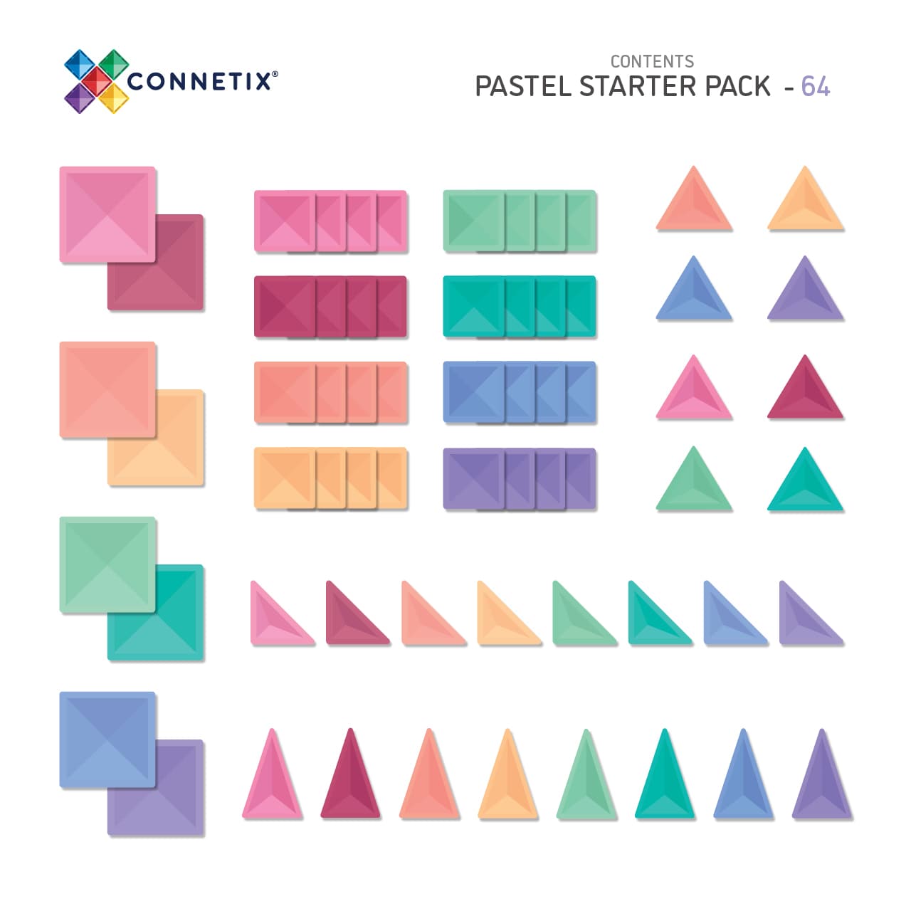 彩虹磁力片Pastel Starter Pack - 64片