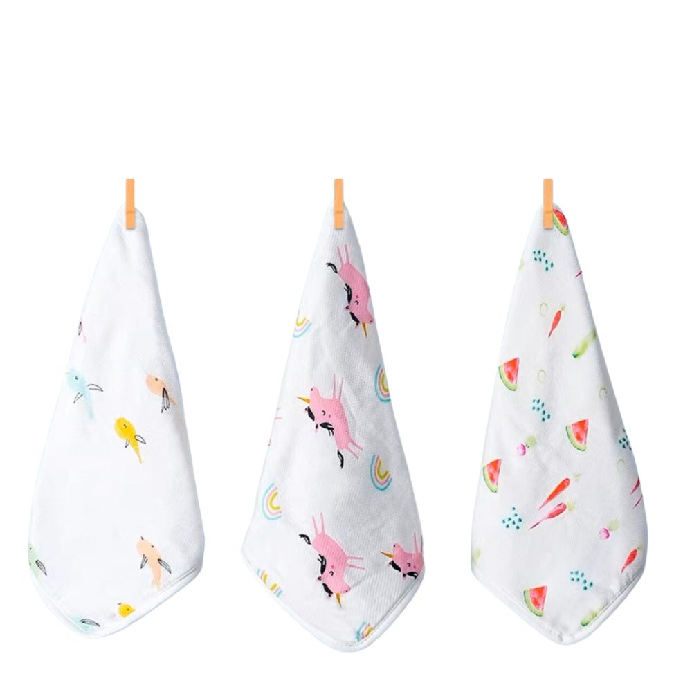 Tiny Twinkle - Kaffle™棉洗面洗澡巾 3 件套 - Unicorn, Veggies, Fish