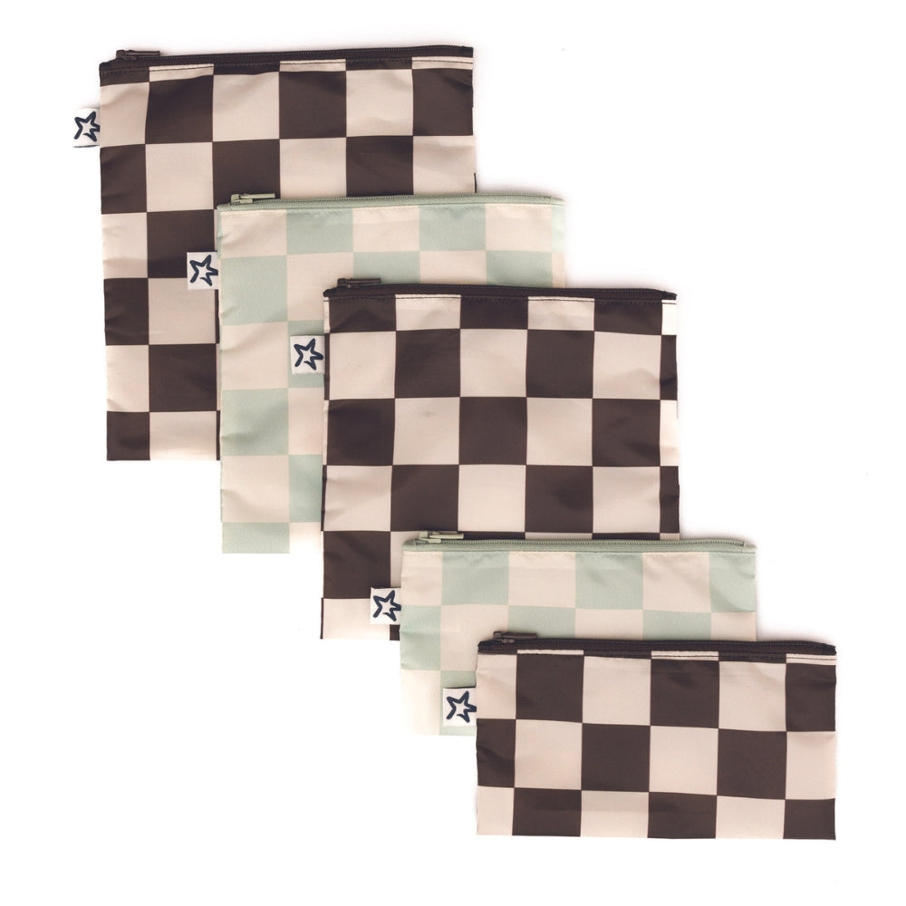 Tiny Twinkle - 可重复使用零食袋5件套 - Black & Sage Checkers