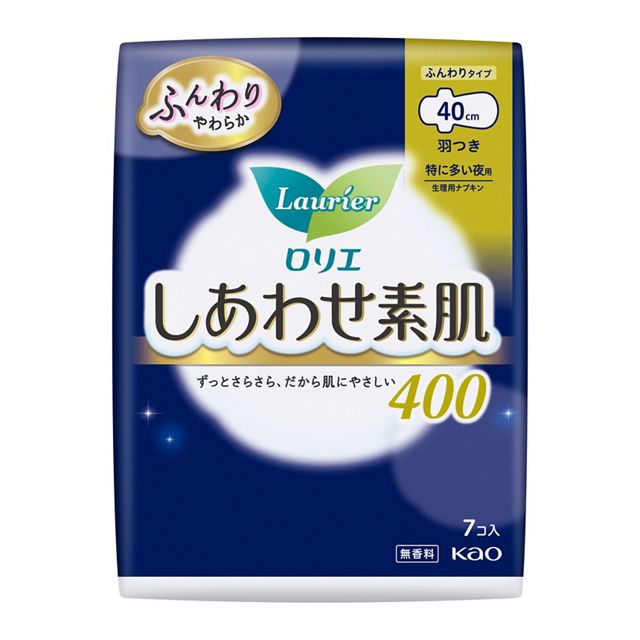 花王乐而雅 - Happy Skin适合量多的夜晚 夜用卫生巾 40厘米 有护翼款 7 片装