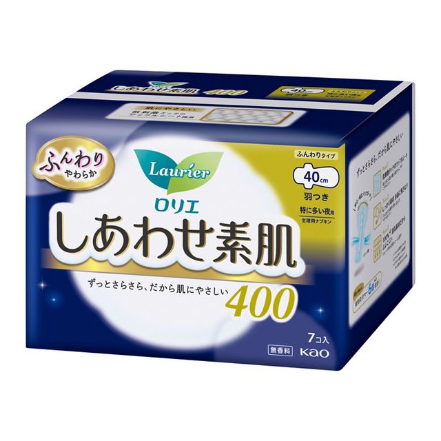 花王乐而雅 - Happy Skin适合量多的夜晚 夜用卫生巾 40厘米 有护翼款 7 片装