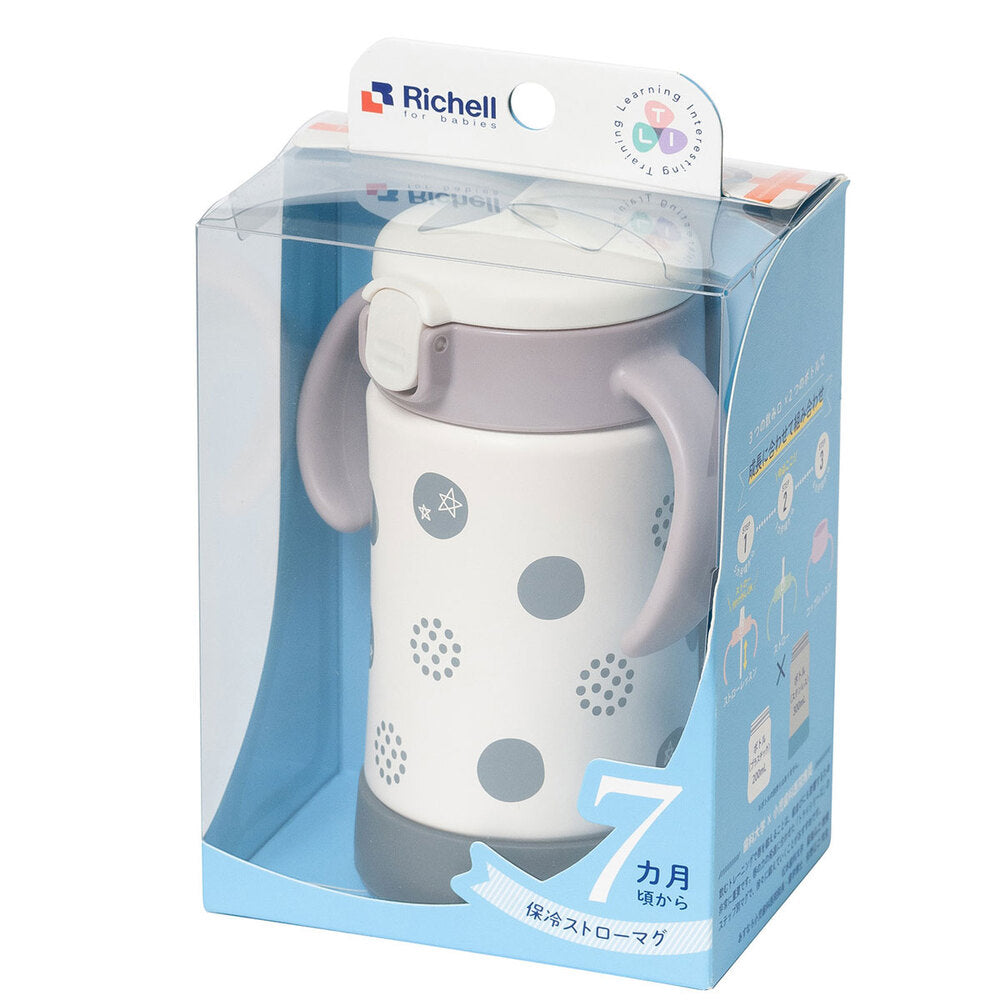 Richell - T.R.I Insulated Straw Mug SD 300ml - Light Gray
