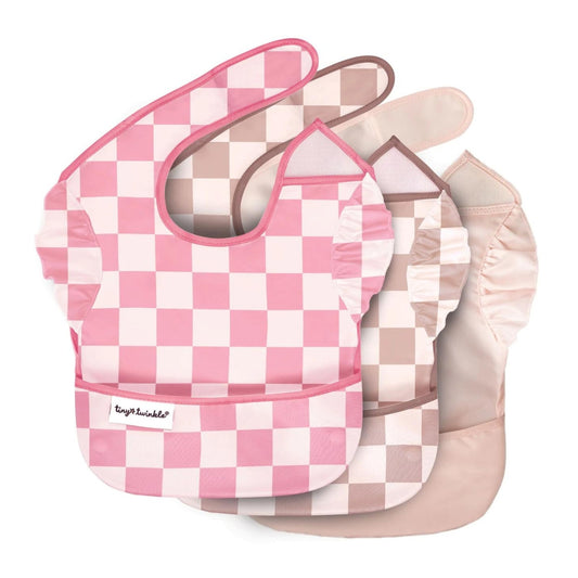 Tiny Twinkle - 防水便携围兜3件套 - Pink & Beige Checkers