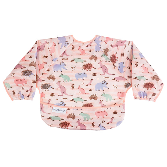 Tiny Twinkle - Mess Proof Long Sleeve Bibs - Aussie Animals Pink