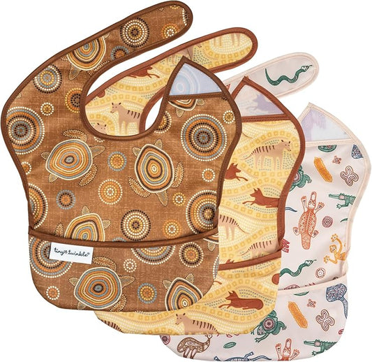 Tiny Twinkle - 防水便携围兜3件套 - Aboriginal Prints Animals