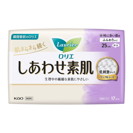 花王乐而雅F系列 素肌 低刺激 量多日用有翼卫生巾 25cm*17片