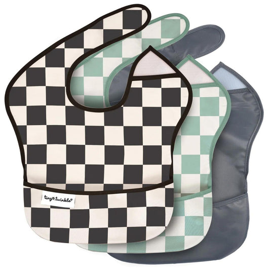 Tiny Twinkle - 防水便携围兜3件套 - Black & Sage Checkers