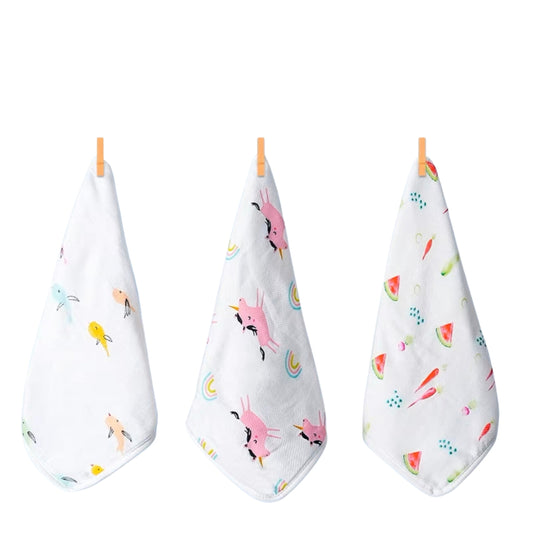 Tiny Twinkle - Kaffle™棉洗面洗澡巾 3 件套 - Unicorn, Veggies, Fish