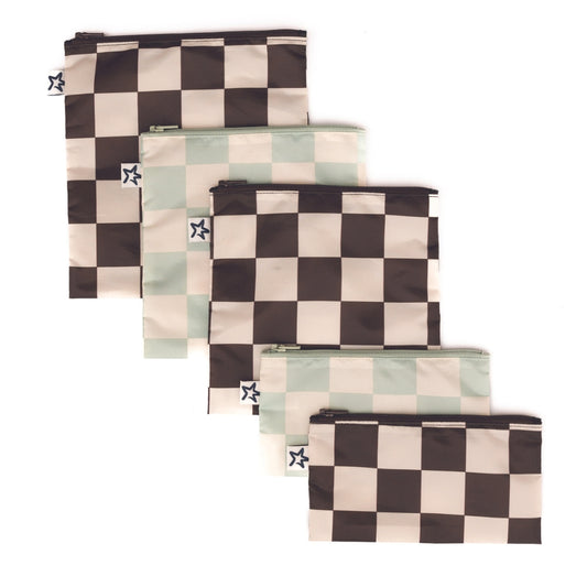 Tiny Twinkle - 可重复使用零食袋5件套 - Black & Sage Checkers
