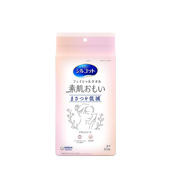 尤妮佳 - Silcot 洗脸巾面部洁面巾 素肌おもい 日常款 - 60片 - 日本制