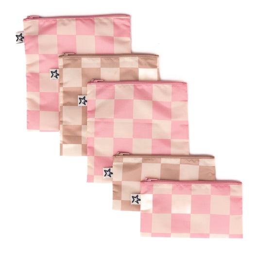 Tiny Twinkle - 可重复使用零食袋5件套 - Pink & Beige Checkers