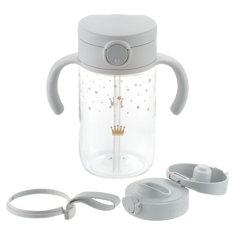 Richell -  Axstars Odekake Mug Straw Direct Drinking Set - Light Gray