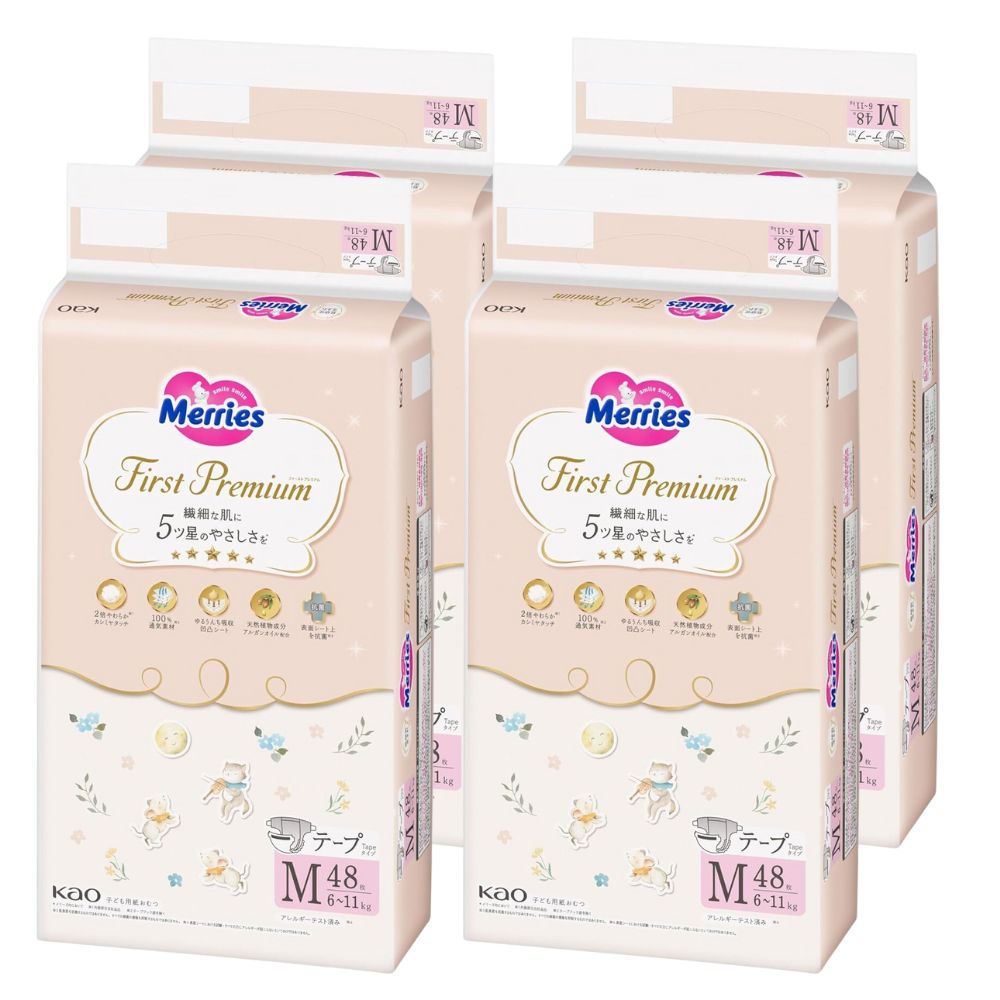 花王妙而舒Merries First Premium - M码贴片纸尿裤适合 6-11Kg - 48片/包
