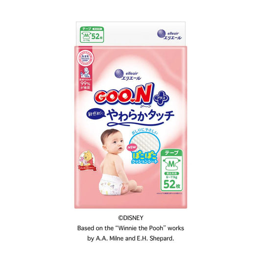 Goon Plus - 大王柔软触感专为敏感肌纸尿片 - M码 贴片 52片入