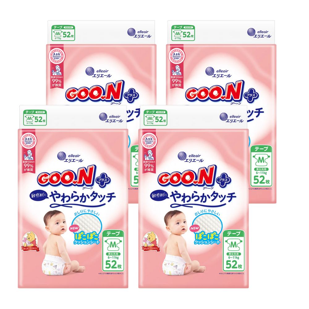 Goon Plus - 大王柔软触感专为敏感肌纸尿片 - M码 贴片 52片入