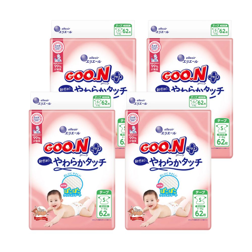 Goon Plus - 大王柔软触感专为敏感肌纸尿片 - S码 贴片62片入