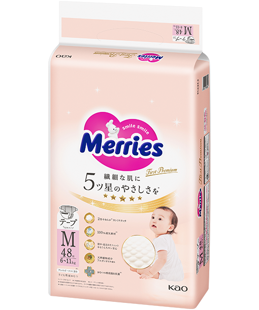 花王妙而舒Merries First Premium - M码贴片纸尿裤适合 6-11Kg - 48片/包