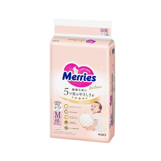 花王妙而舒Merries First Premium - M码贴片纸尿裤适合 6-11Kg - 48片/包