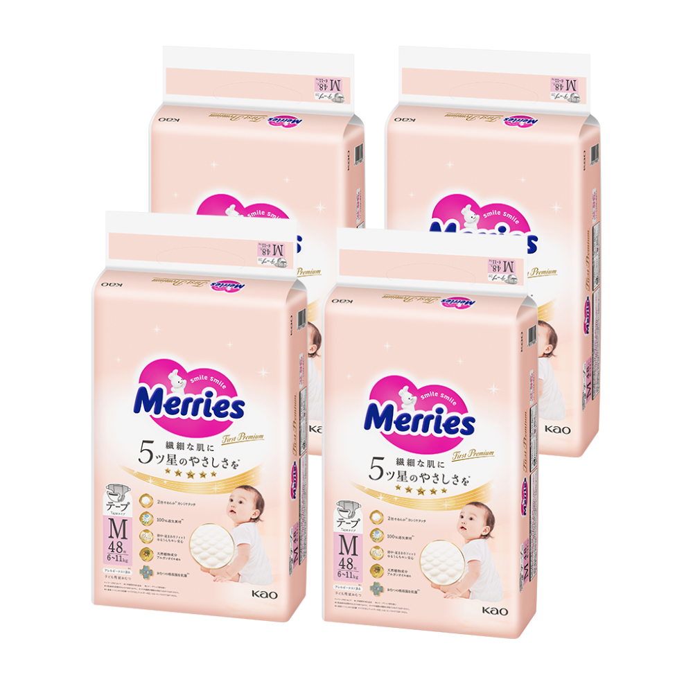 花王妙而舒Merries First Premium - M码贴片纸尿裤适合 6-11Kg - 48片/包